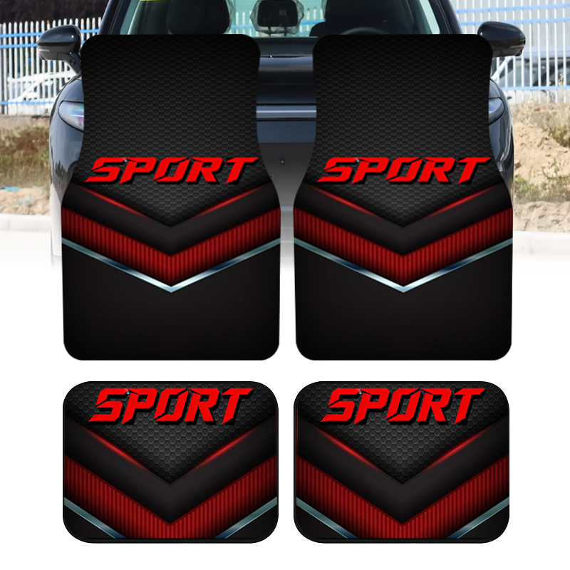 TEMU 4pcs Red And Black Sporty Car Floor Mats, Interior Mats, Compatible With The Interior Style Of Rugged Suvs And Modified Vehicles. Made Of