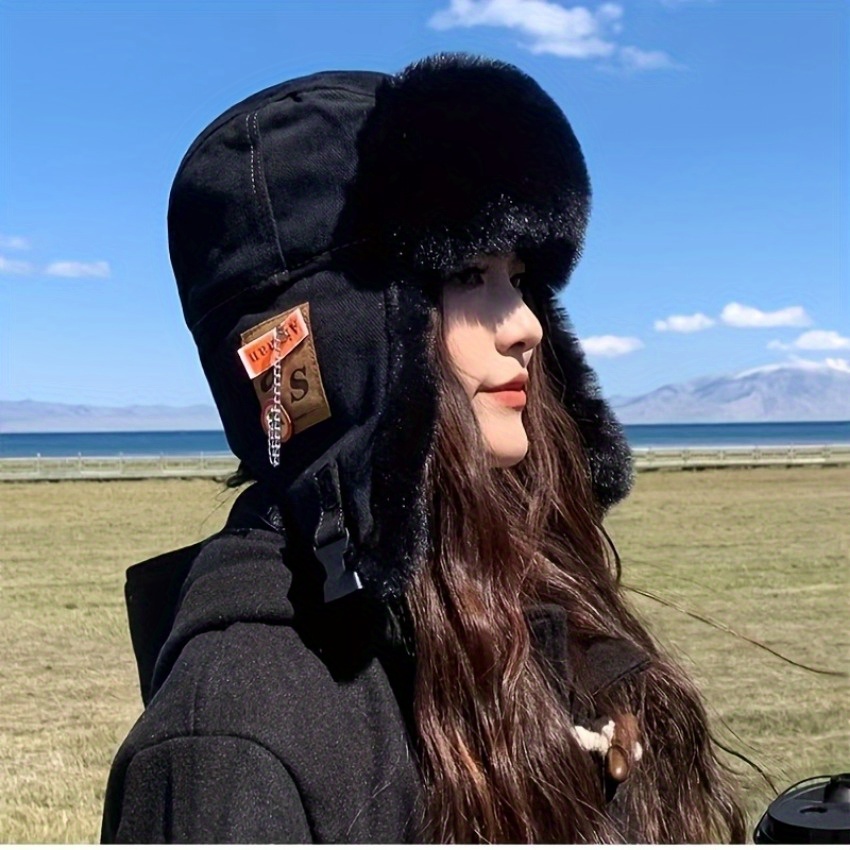 Bonnet d'Hiver Coupe-Vent pour Hommes et Femmes avec Masque d'Oreilles en Peluche - Épais et Chaud pour Ski/Cyclisme, Design Rétro Lei Feng pour Activités Extérieures (Noir/Gris/Kaki) - Unisexe pour Températures Froides Non-Élastique pour 22,05-22,83 pouces