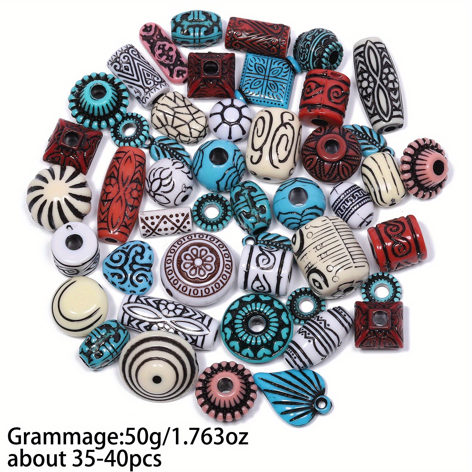 TEMU Acrylic Beads In A Bohemian Baroque Style, Mixed Colors, 50g Of 3d Decorative Beads With Holes, Perfect For Your Own Jewelry, Bracelets,