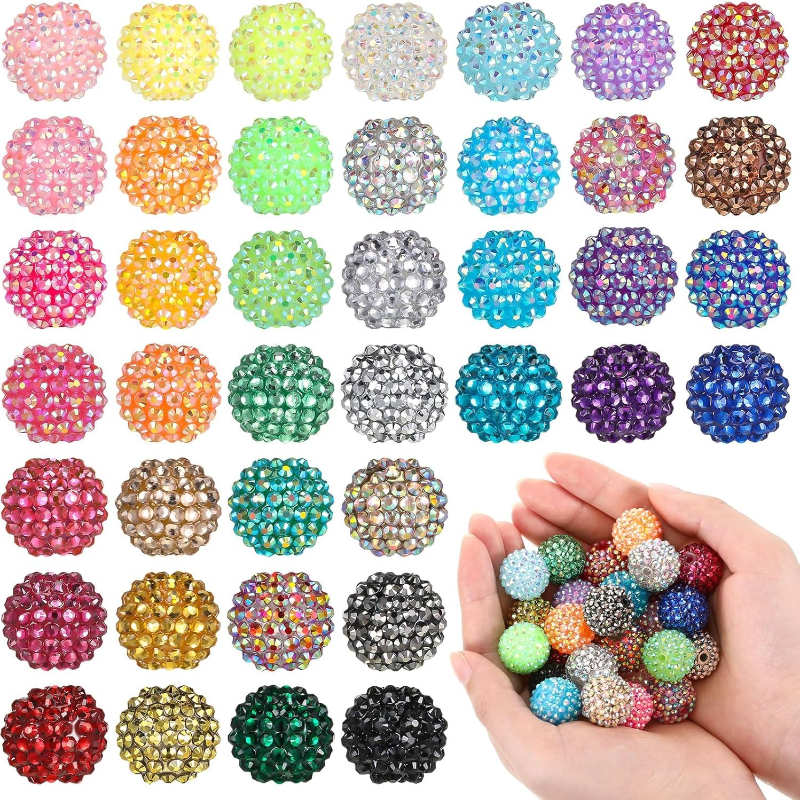 TEMU 20pcs 20mm Rhinestone Beads Bulk Round Disco Ball Chunky Beads For Pens Bracelets Charms Craft European Style Jewelry Making Supplies
