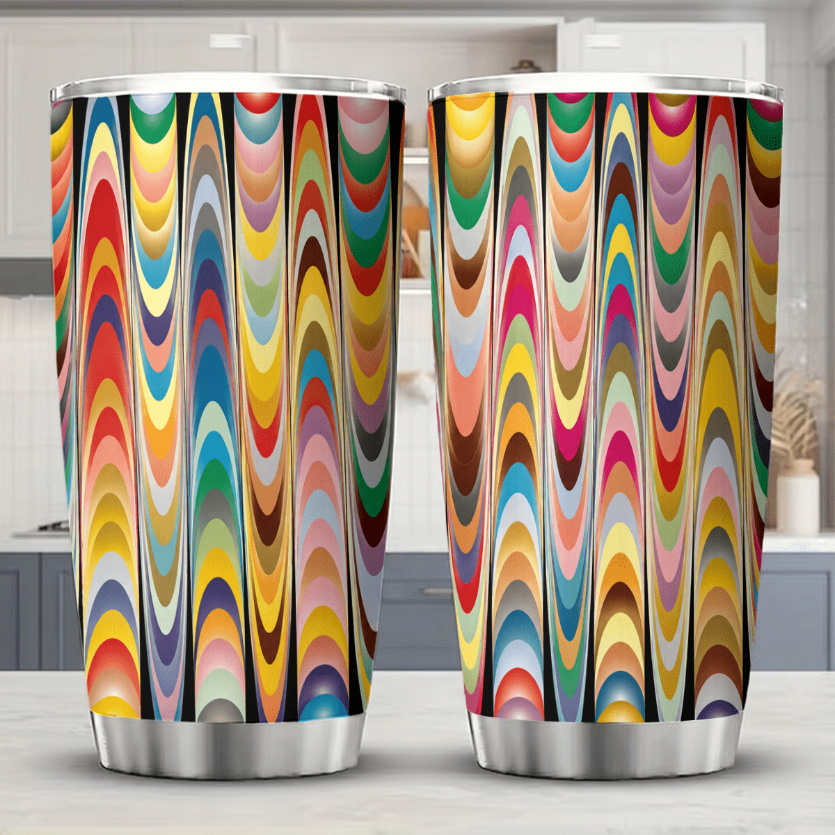 TEMU 1pc 20oz Colorful Wavy Stripes Pattern Stainless Steel Insulated Tumbler Travel Mug With Lid Cup Daily Use Leakproof And Bpa Free Keep Drink Hot