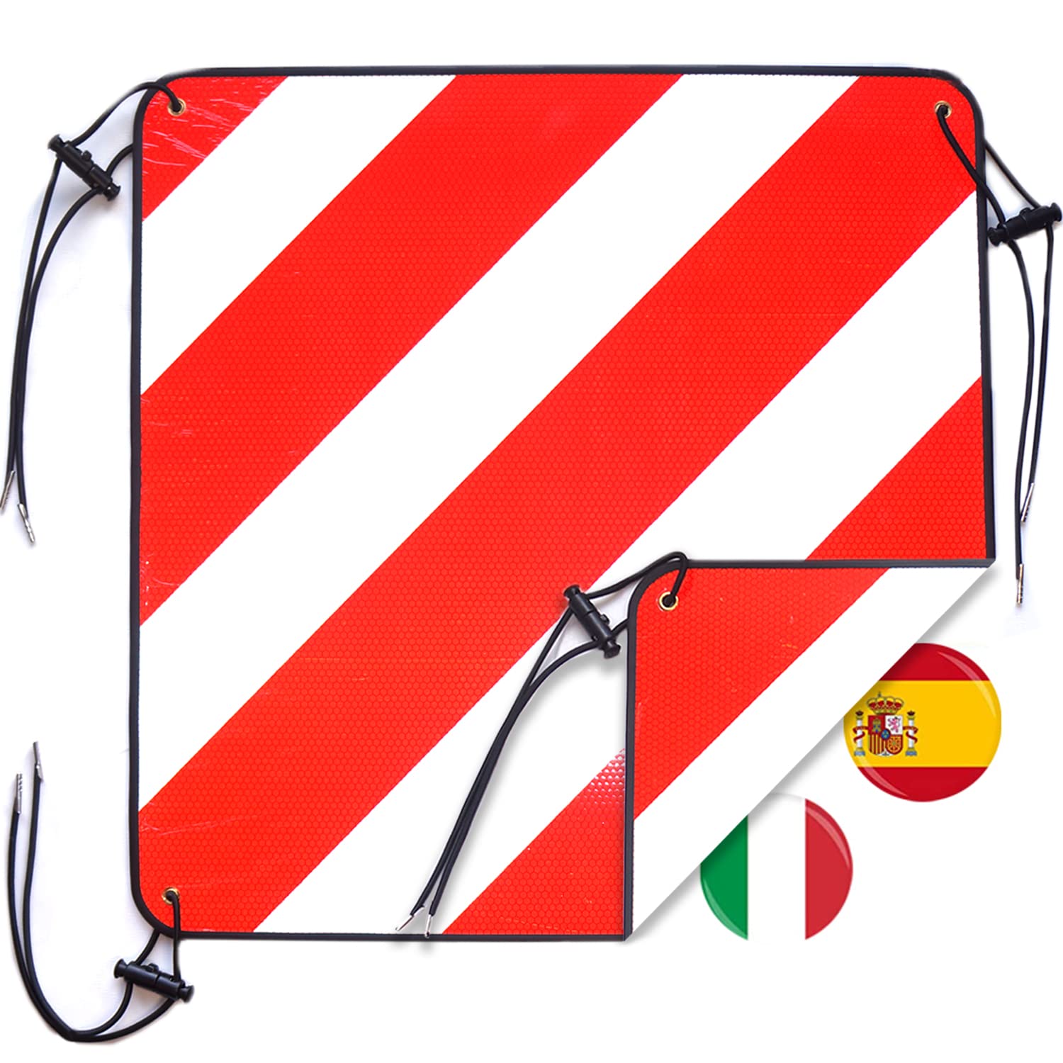 E-shop 1 Stück Reflektierendes PVC-Warnschild, Doppelseitiges Warnschild für Italien Spanien, mit vier Zugbändern, geeignet für Heckstützen,