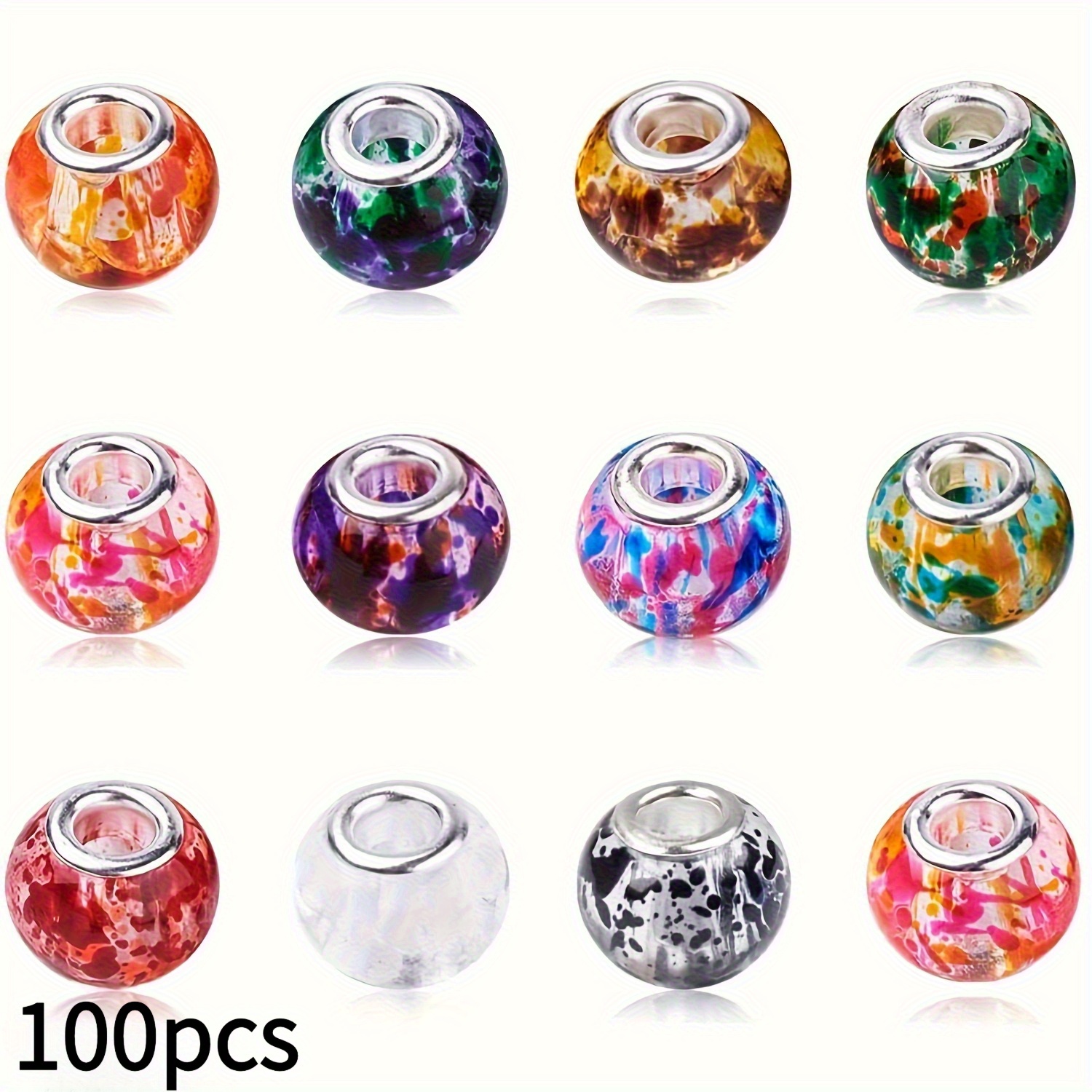 Image of 50/100pcs Large-hole Beads - Shiny Acrylic Spade-fit Beads Suitable For Handmade Jewelry Making, Diy Crafts, For Beading For Bracelets, Keychains, Necklaces, Decorative Plate Beads
