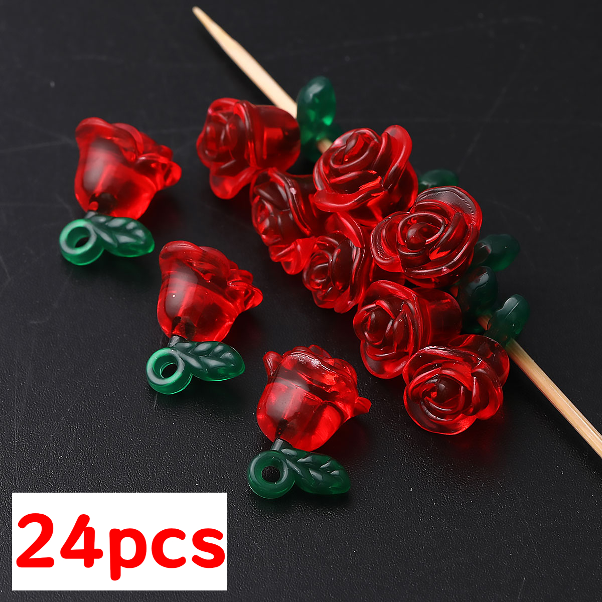 TEMU 12pcs/24pcs Random Color Unique Acrylic Flowers Beads Red Rose Shape Loose Spacer Decoration Beads Charm Creative Necklace, Bracelet Additions