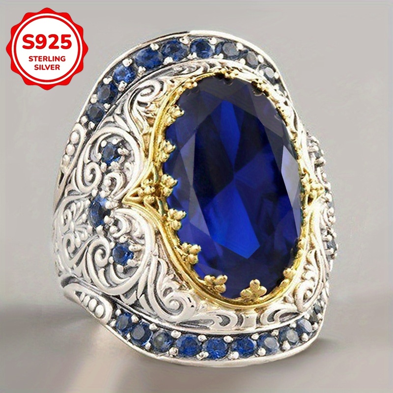 TEMU Bague vintage en argent 925 style bohème, bague de luxe vintage, incrustée de synthétique , bague de fiançailles multifonction haut de gamme,