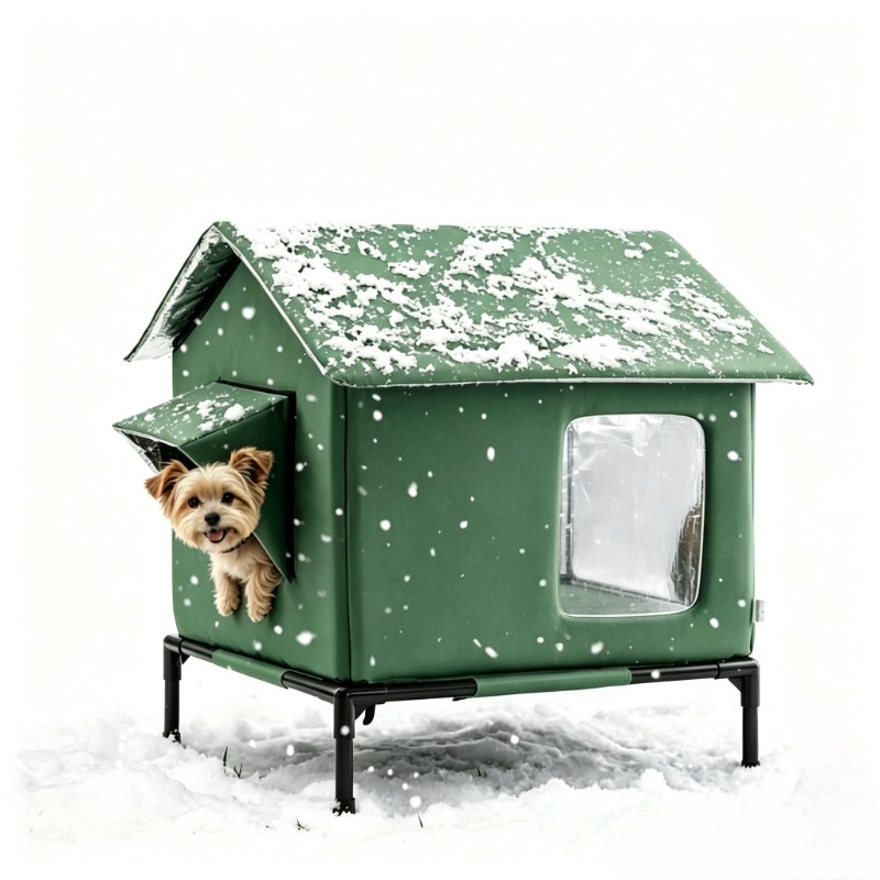 TEMU Outdoor Cat House - Features A Dual-window Design And Support Frame; Made From Oxford Fabric And Includes A Warm Mat. Windproof, Cold-resistant,