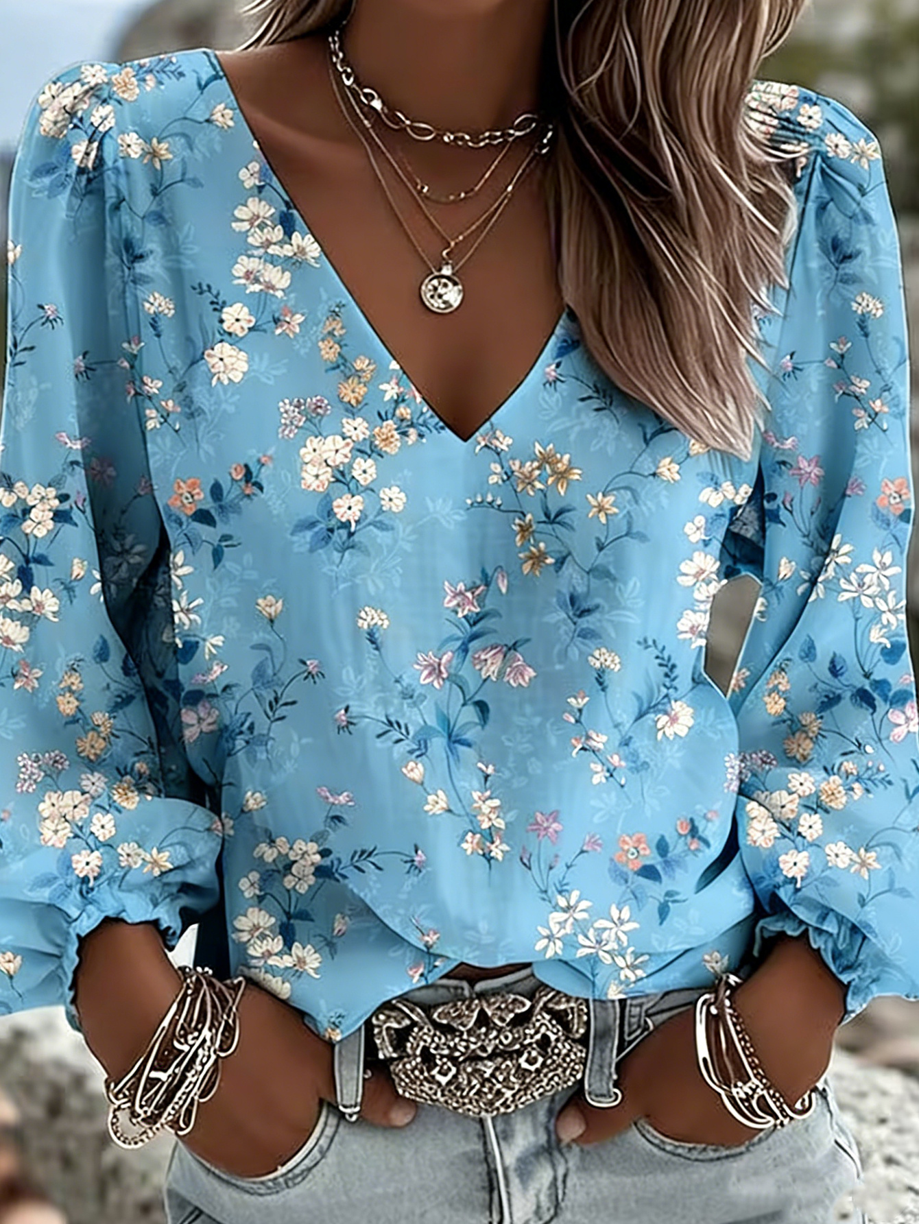 navy puff sleeve blouse sold on Temu United States