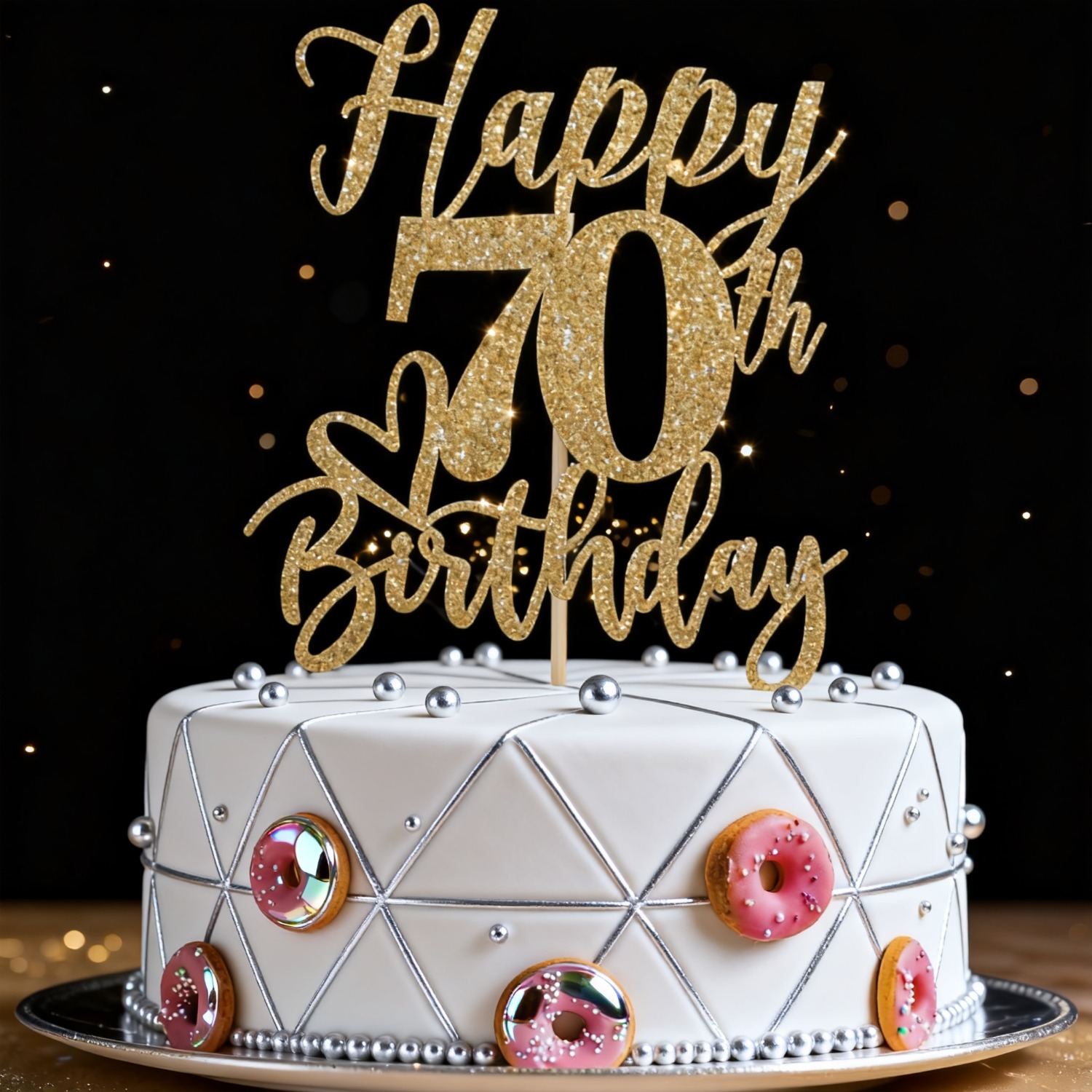 Image of 1pc Golden Glitter Happy Birthday Cake Topper, Funny Happy Birthday Party Supplies (happy 70th Birthday, Golden Glitter)