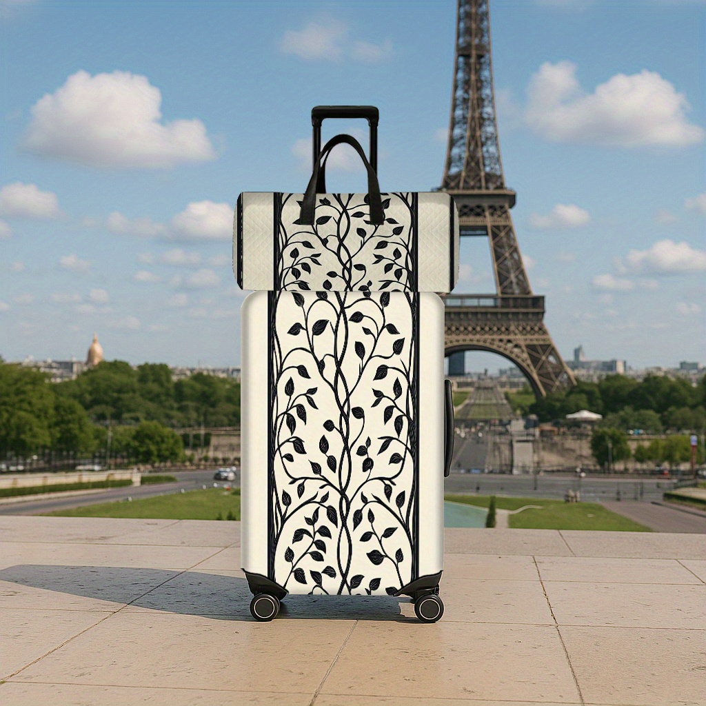 Artistic Black and White Vine Pattern Suitcase Cover & Travel Bag Set