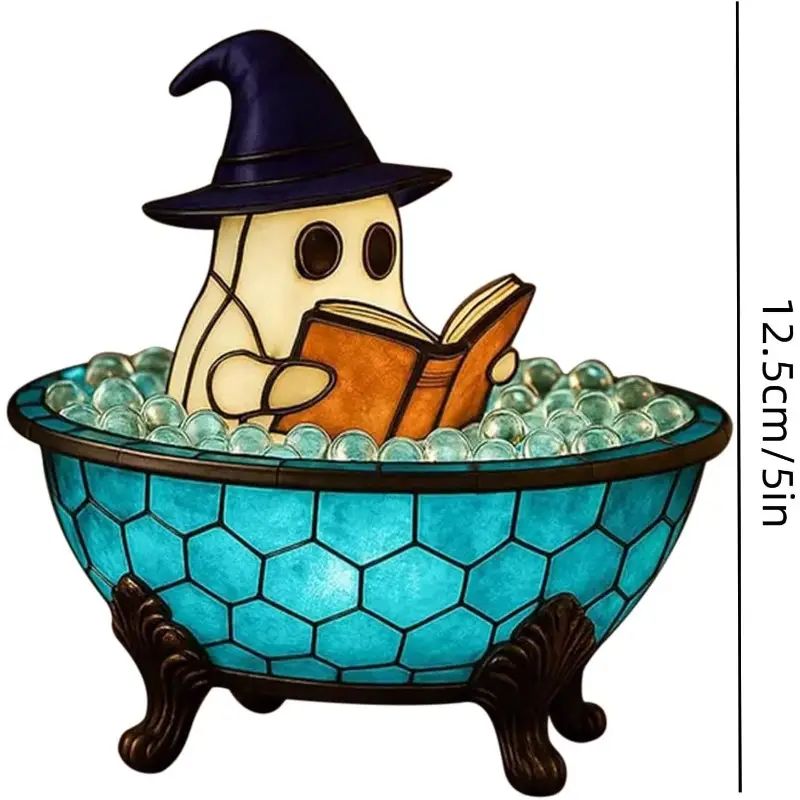 cute reading bubble night light halloween decoration with book lantern battery free tabletop shelf fireplace decor spooky for home parties gifts durable resin construction indoor outdoor use halloween party centerpiece or year round decoration shelf accent piece design detailed sculpture decorative lamp Product details 3