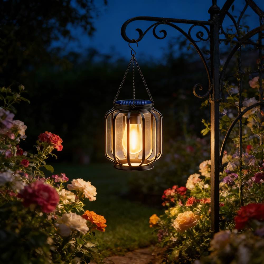E-shop Außen-Solar-Pendellampe, Metall-Solarleuchte, Gartenkunst-Dekorations-Pendellampe, Helle warme Laternen-Dekoration, Integrierter Haken,