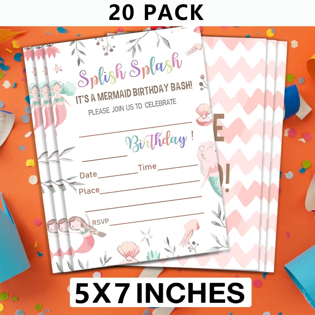 20 Meerjungfrau Geburtstagseinladungen Mit Umschlägen – Unter Dem Meer Thema, 10,2 X 15,2 Cm, Mattes Papier Für Mädchen-Partys