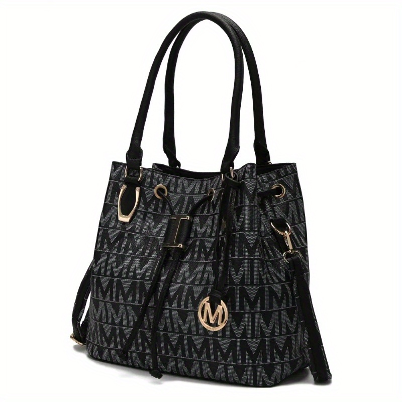 

Jane Tote Handbag K - Elegant Black And Golden "m" Pattern, Sulfate-free, With Multiple Compartments And Stylish