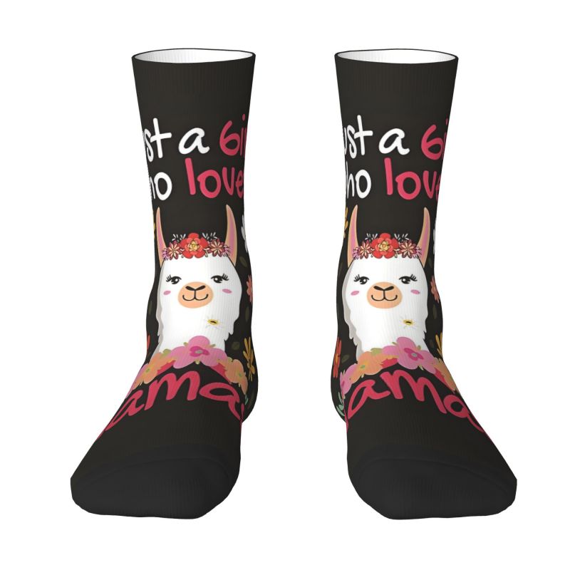 TEMU Cute Black Alpaca Floral Knee-high Socks, Unisex, And Versatile Fashion Socks