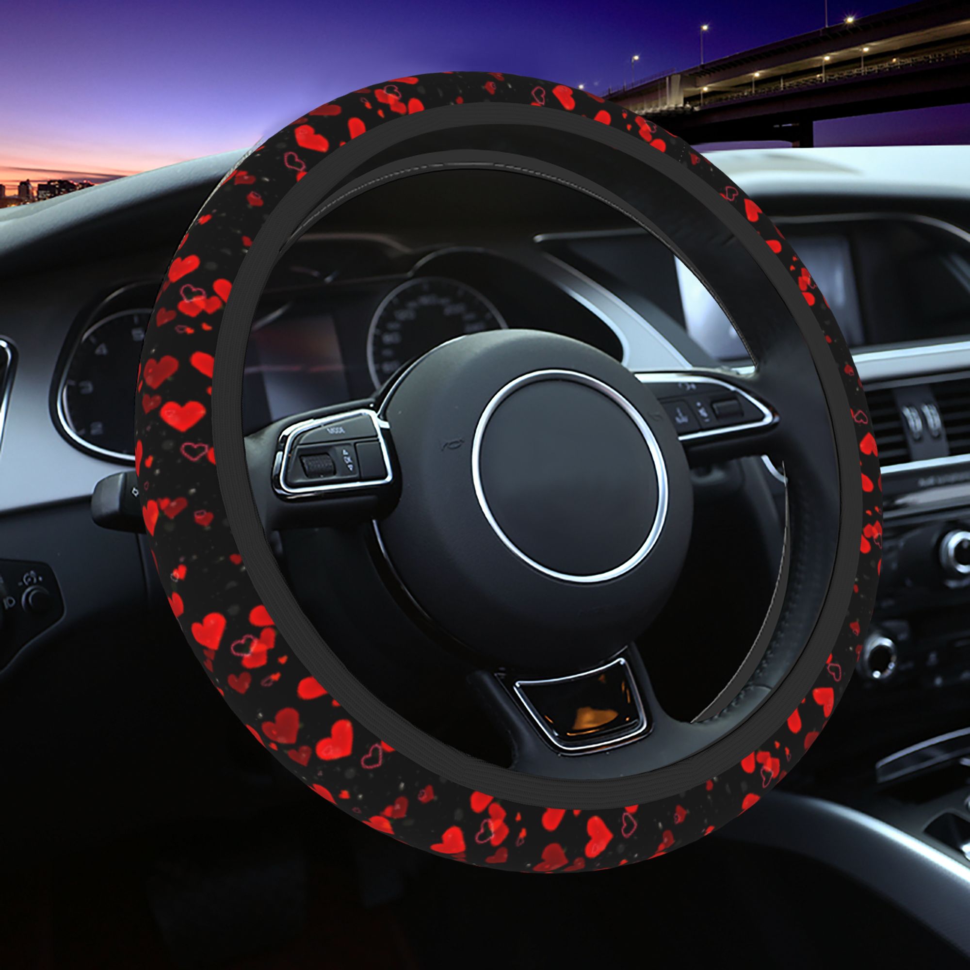 TEMU 1pc Steering Wheel Cover Featuring A Cartoon In Red And Black. This Comfortable Driving Accessory Enhances Your And Makes A Great Gift For