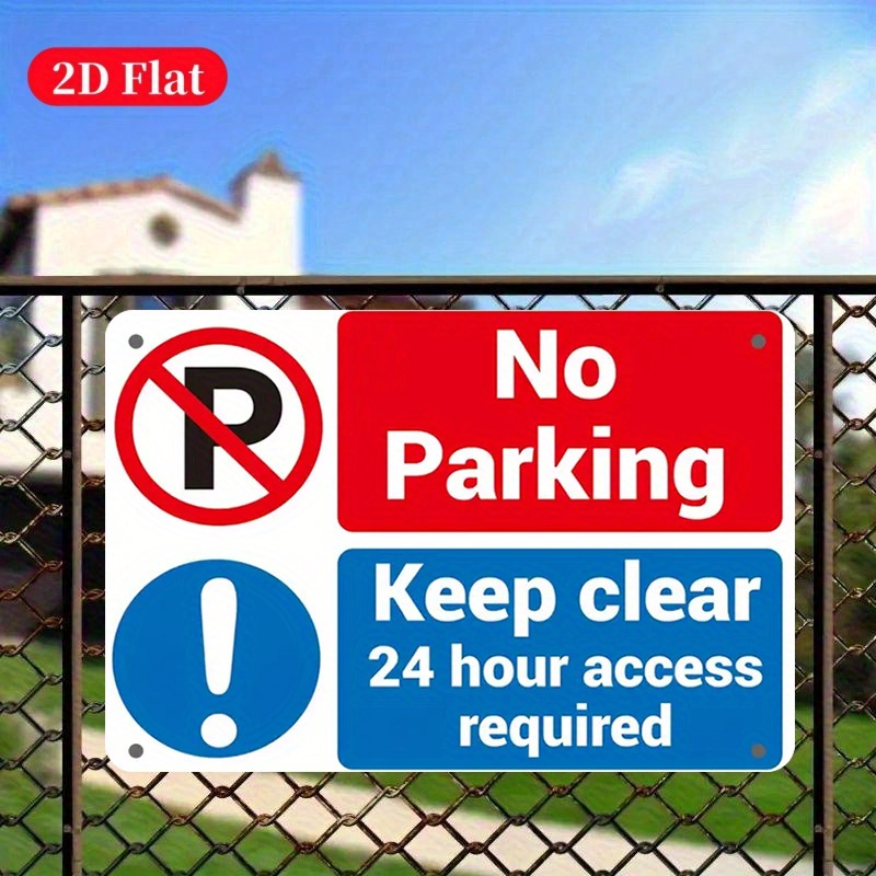 TEMU 2d Flat - 1pc 2d Flat - No Parking Sign - 2d Flat, Weather-resistant Metal Wall Sign, 24-hour Access Required, Warning Sign With Red And
