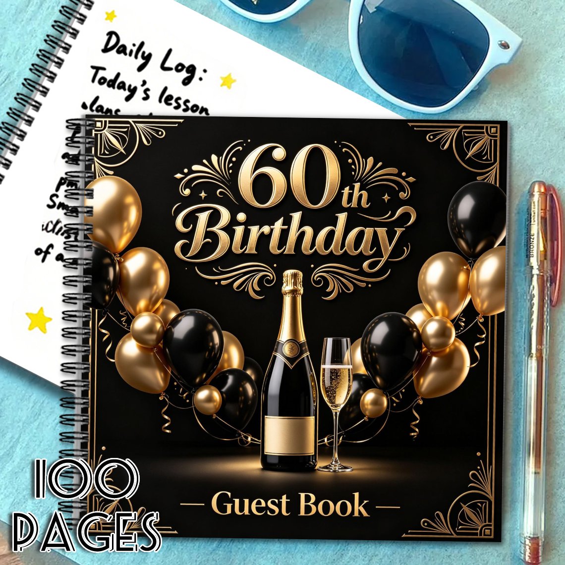 TEMU 1pc 60th Birthday Black Golden Elegant Guest Book Notebook, Ideal Gift For Family & Suitable For Various Celebration Events