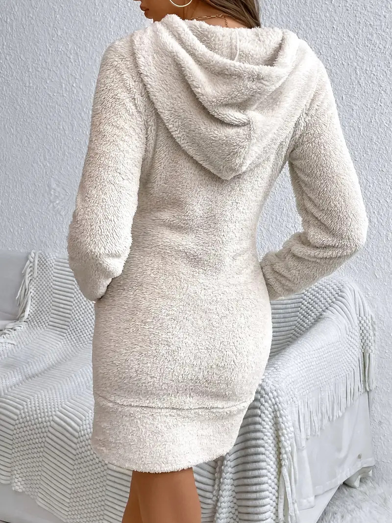 女士卫衣，带帽卫衣连衣裙，休闲抽绳口袋套头衫毛绒卫衣连衣裙 商品详情 1