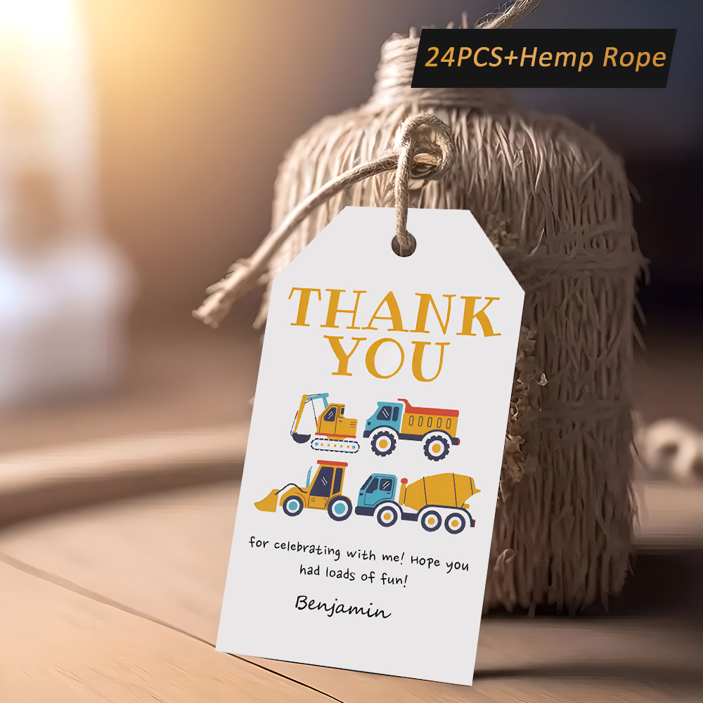TEMU Personalized Gift Tags With "thank You" Message, Available In Sets Of 24, 48, Or 72, Featuring Cartoon-style . Construction-themed Events,