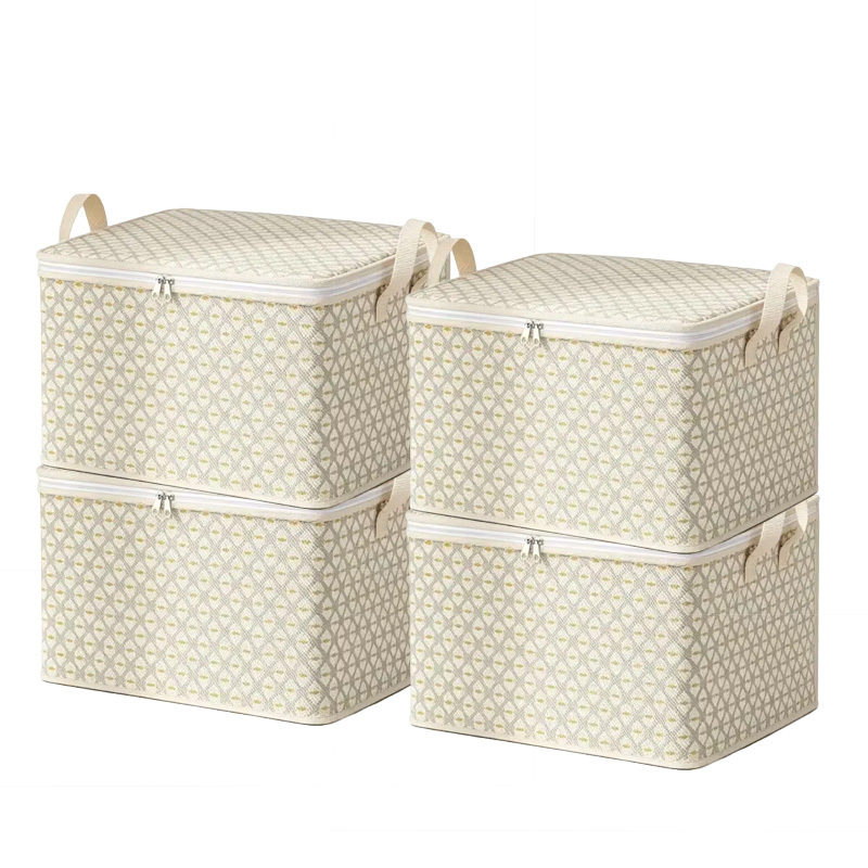 TEMU Juego de 4 cajas de almacenamiento grandes plegables con tapas | Contenedores de almacenamiento de tela estampada, engrosada y resistente al ,