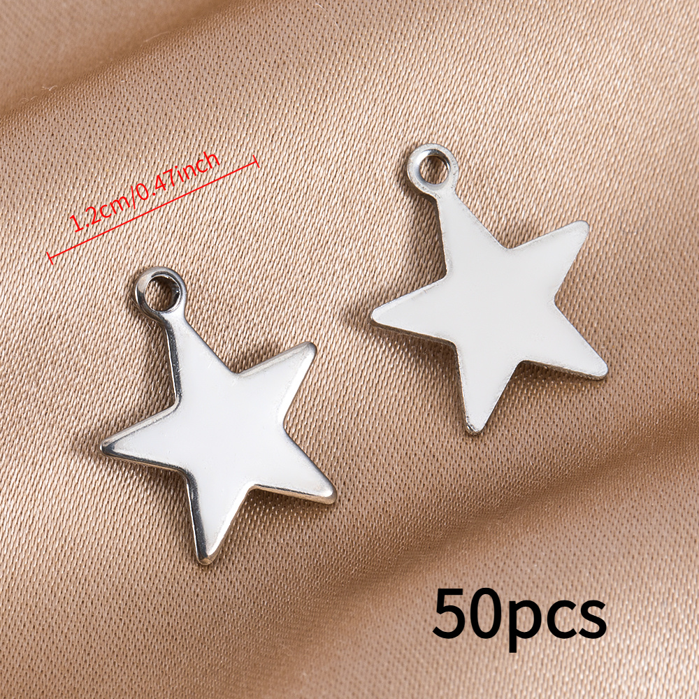 Image of 2d Flat - 50pcs Of Stainless Steel Star Pendants, Smooth Flat Metal Discs For Necklace/bracelet Charms
