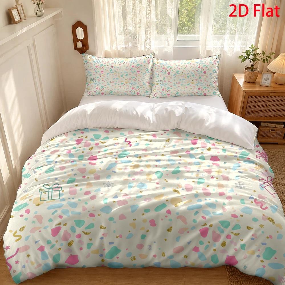 3pcs duvet cover set 1pc duvet cover and 2pcs pillowcases no filling 2d flat printing duvet cover set colorful   snowflake gift box theme cute cartoon illustration style merry christmas   suitable machine washable