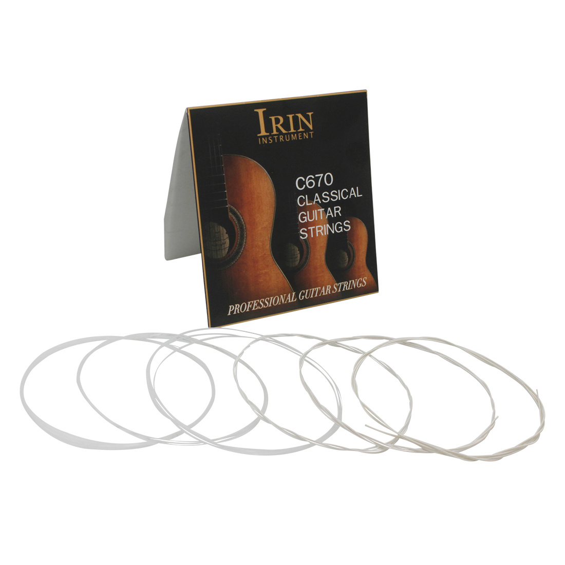 TEMU Cordes de IRIN C670, cordes brillantes en nylon transparent, cordes enroulées en alliage de cuivre argenté, étui rigide, 6 cordes dans un sac