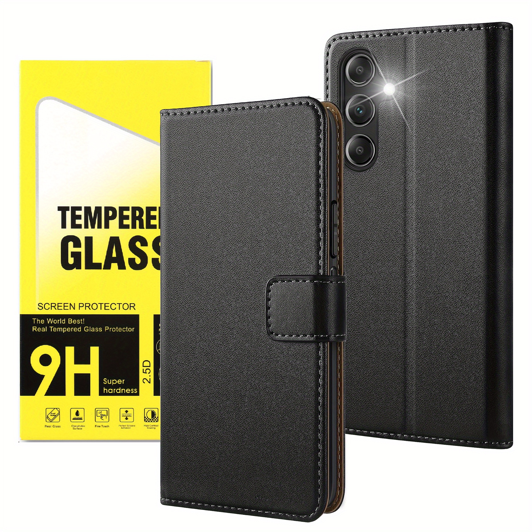 TEMU Phone Case - Case For Galaxy A16 5g, Includes 2 Tempered Glass Screen Protectors And A Kickstand, Made Of Faux Leather For Protection