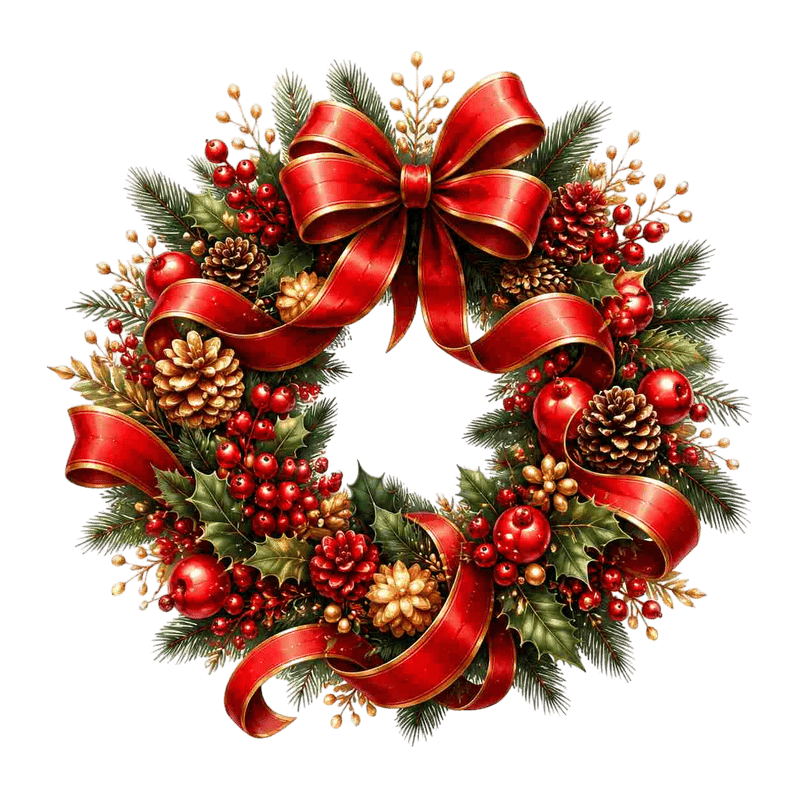 TEMU 1pc 2d Flat Pattern Sticker, Christmas Decoration Static Cling, Window Decal, Glass Mural, Window Sticker Red Ribbon Pine Cone Berry Wreath