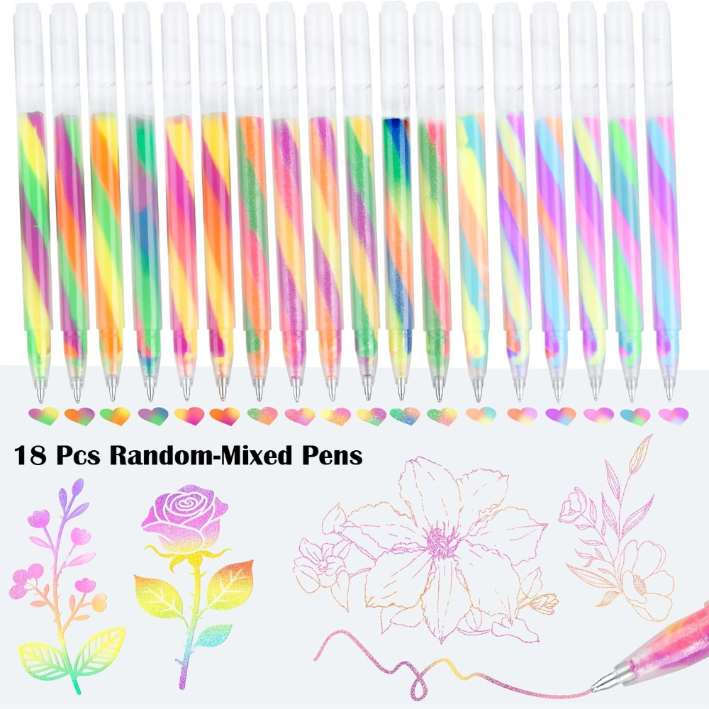 TEMU Lot de 18 stylos à encre de gel stylo-plume à paillettes pastel | Couleurs mélangées vives et aléatoires, parfaits pour le journaling, de vœux,