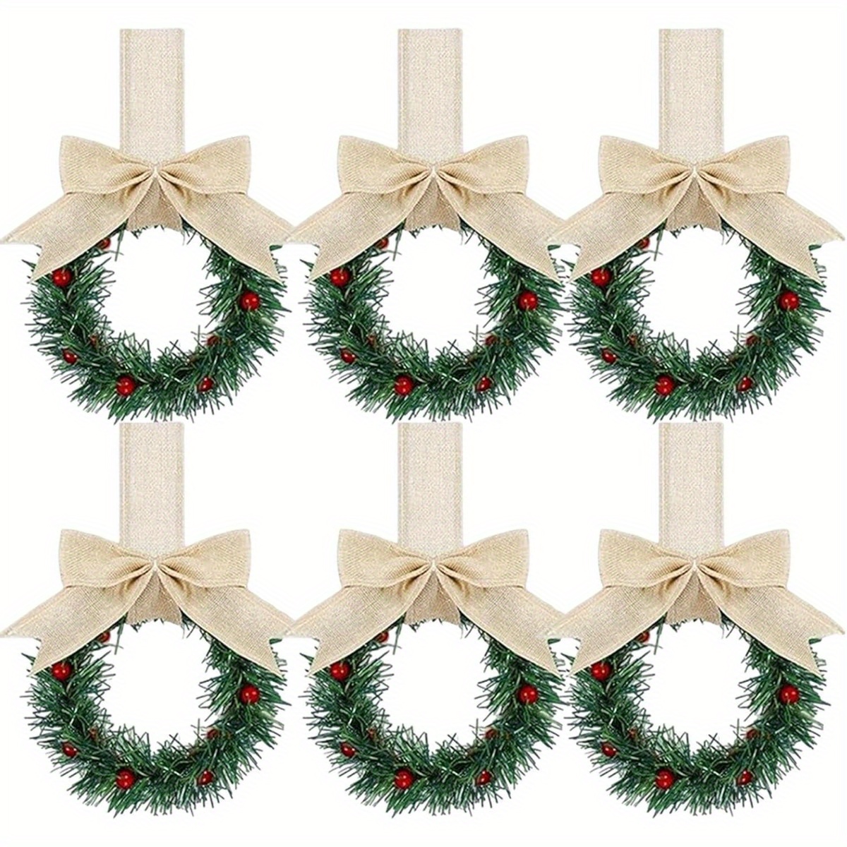 TEMU 6pcs Small Christmas Wreaths With Bow, Christmas Kitchen Cabinet Wreaths Wirh Red Berries, Mini Christmas Wreaths For Centerpiece Front Door