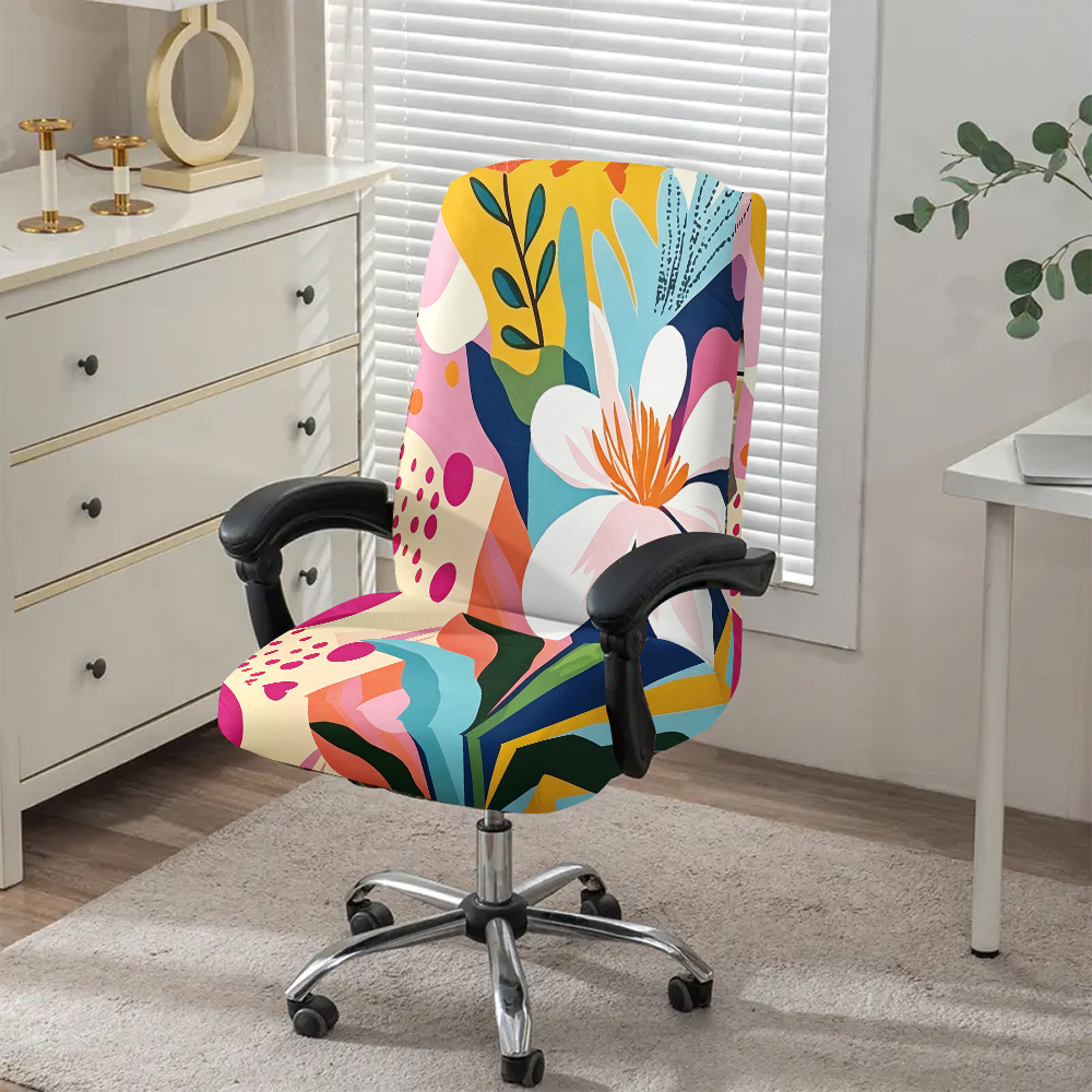 TEMU 1pc Abstract Flowers Office Chair Cover, Fabric With Elastic Detachable And Machine Washable Chair Cover. Suitable For Office, Bedroom And Game Chair Decoration. Holiday Gift