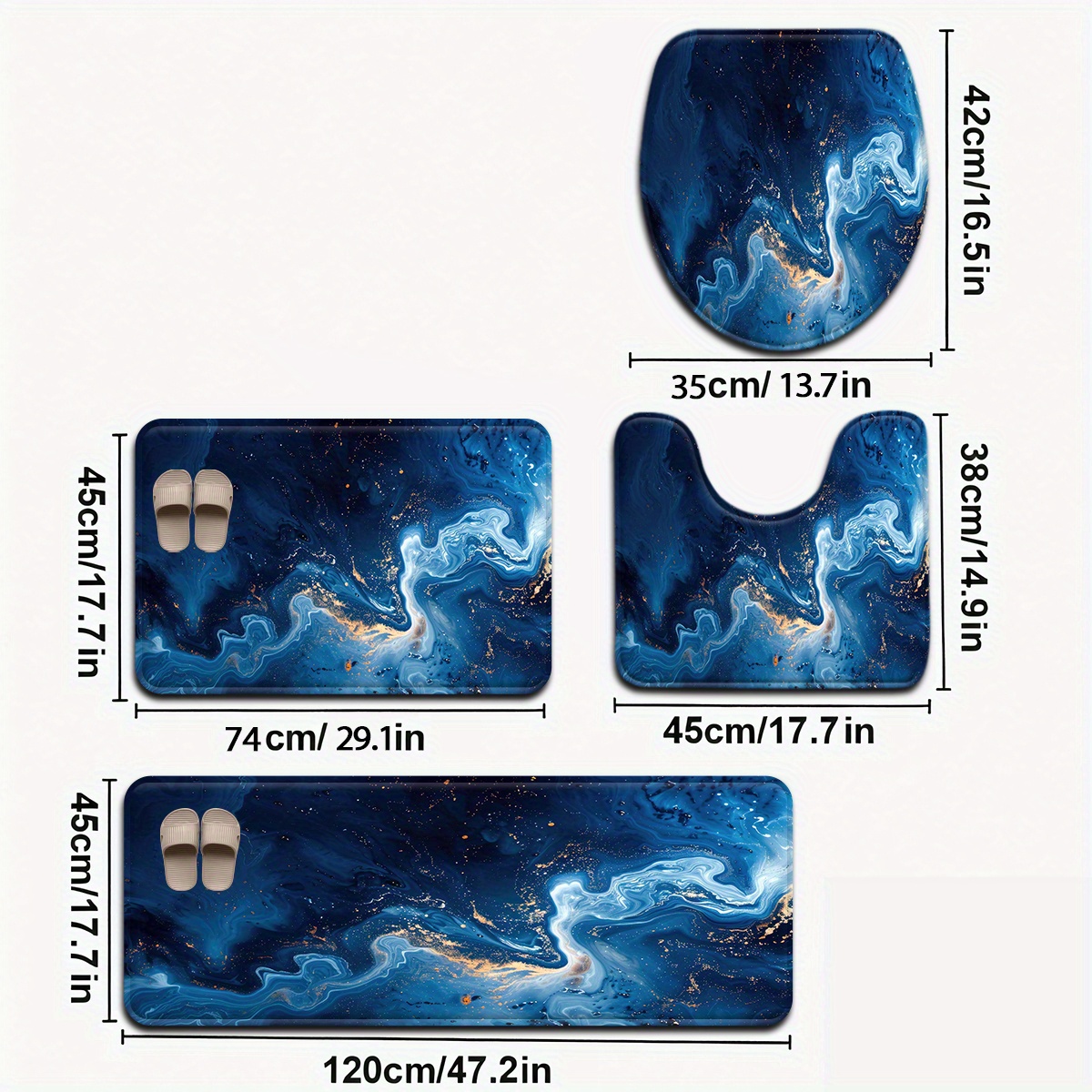 TEMU 3pcs/4pcs 3d Print Marble Series Golden Pattern Bathroom Mat Set Toilet Seat Cover U-shaped Foot Mat