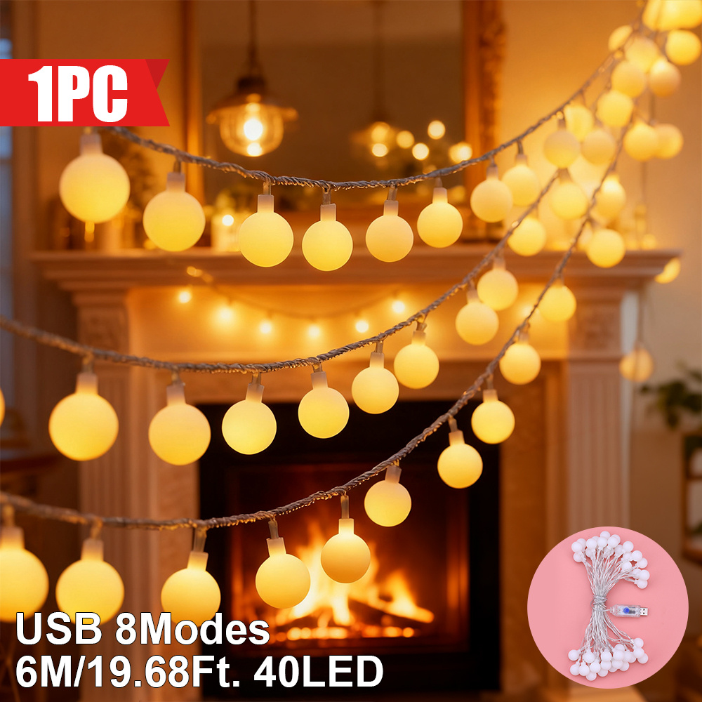 TEMU 1pc, Guirlande Lumineuse Majisu, 10/6/ Blanc Chaud, 8 , Alimentation USB, Printemps, pour Cheminée de Salon, Guirlande Boule Dépolie, Décoration