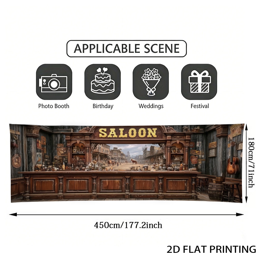 TEMU (2D Plat) 1 stuks Western Saloon Scène Garagedeur Banner, Eenvoudig te Installeren, Polyester , Geschikt voor Binnenplaats, Tuinfeest,