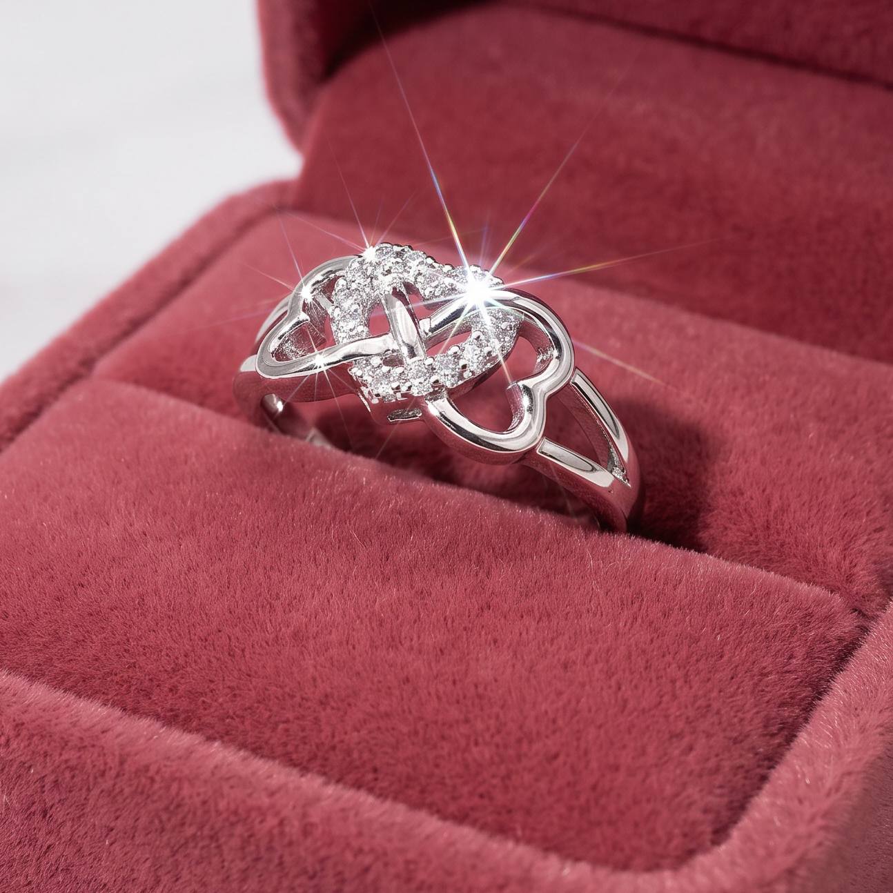 Women's Composite Square Zirconia Intertwined Heart Promise Ring