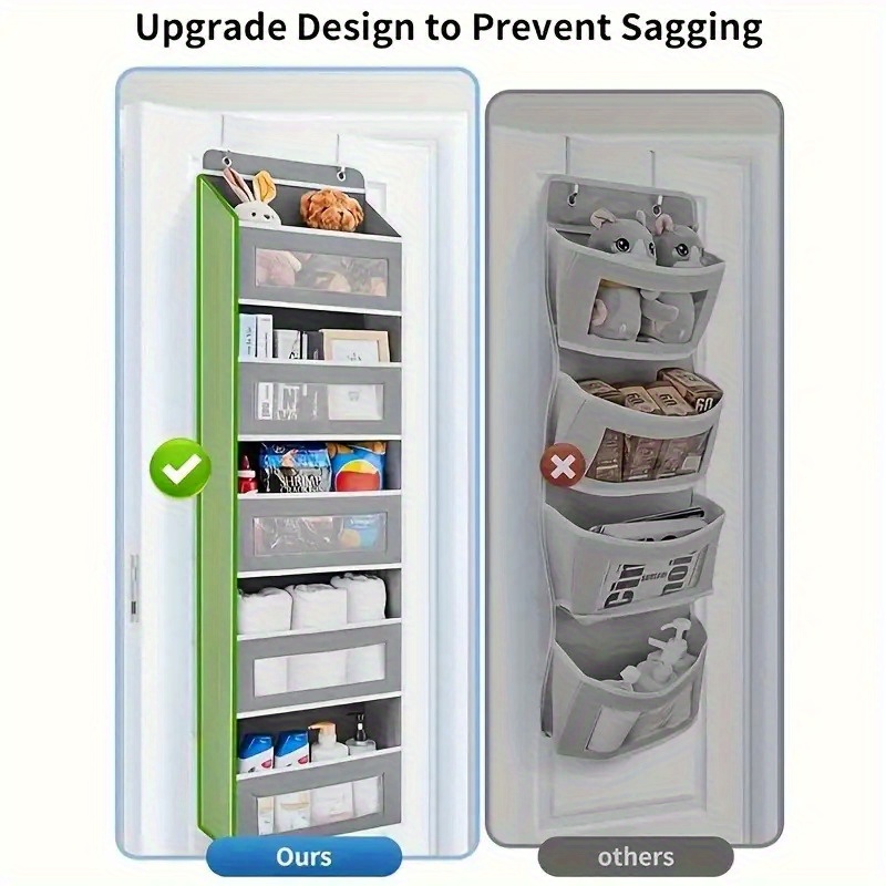 5-Tier Hanging Storage Rack for Behind Doors - Supports Up to 19.96Kg, Sturdy And Durable, No Drilling Required, Anti-Tip Design, Versatile Plastic Storage Box, Ideal for Bedrooms, Bathrooms, Kids' Rooms, Closets, And Kitchens