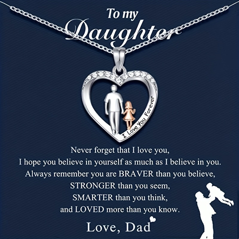 TEMU 1pc Creative Exquisite Heart Dad Daughter Pendant Necklace Decorative Additions Holiday Party Gift With Gift Card