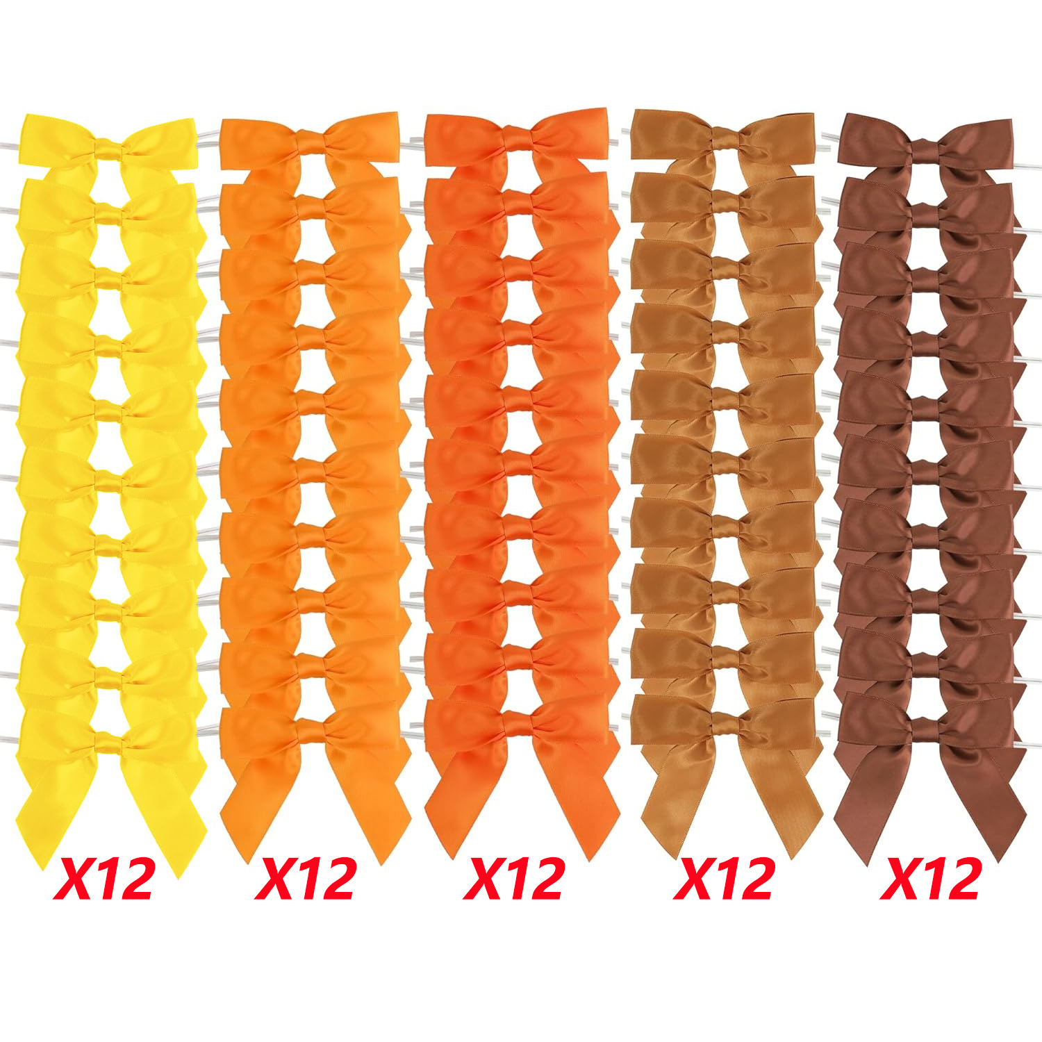 TEMU 60pcs Pack 60pcs Pre-tied Fall Ribbon Bows - Harvest Colors Suitable For Thanksgiving Wedding Birthday Party Decorations, Bows With Twist Ties