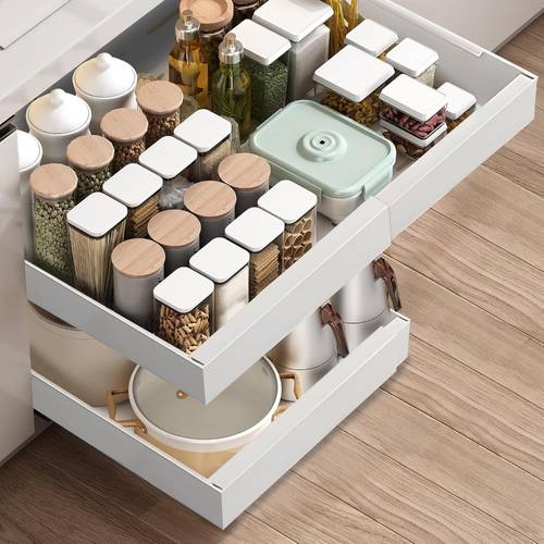 pull out cabinet drawer organizer adjustable slide out shelf for under sink pantry kitchen storage bathroom bedroom heavy duty with non slip mat 1 pack white