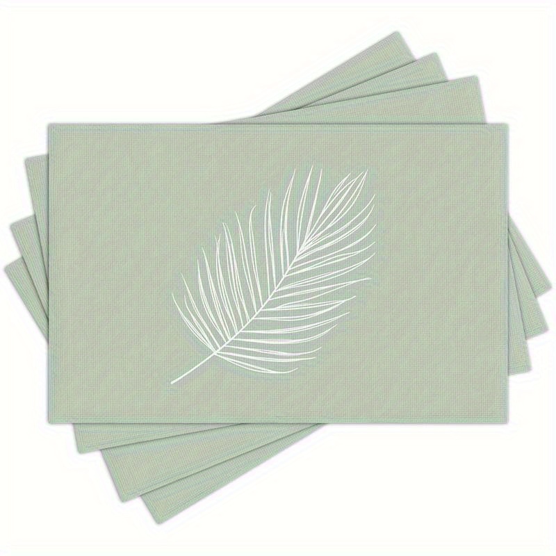 4pcs Light Green Mats With Palm Leaf Design 12x18-inch Single-sided Printing Fabric Table Mat Set For Dining And Home Use, Suitable For Table De Coration And Party Decoration