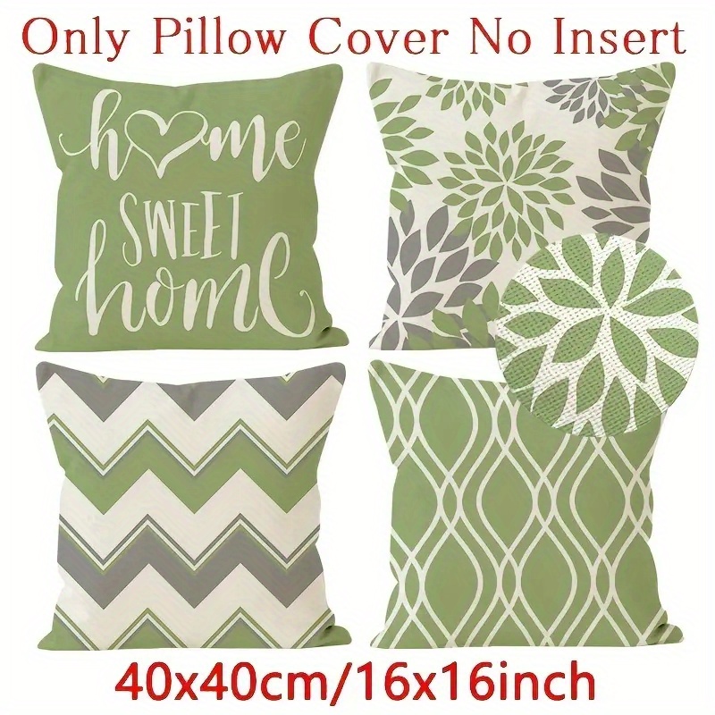 4pcs retro geometric floral pillow covers green white double sided print soft short plush with zipper closure machine washable multiple sizes for living room bedroom sofa decor bedroom styling vintage aesthetic durable fabric accent cushions vintage lovers 2d flat Product details 0