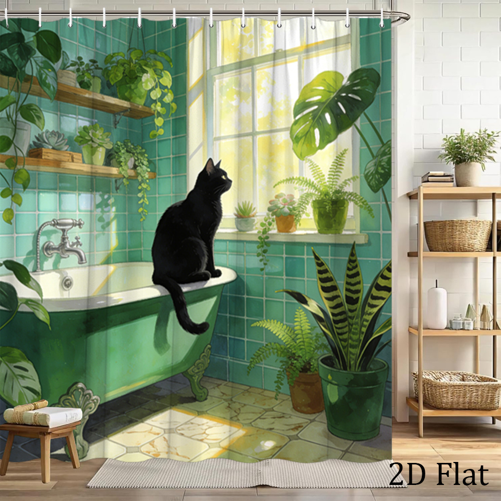 shower bath curtain 1pc shower curtain pattern of a cute black cat surrounded by   background of a vintage bathtub material polyester size 70 8  70 8in with 12pcs hooks