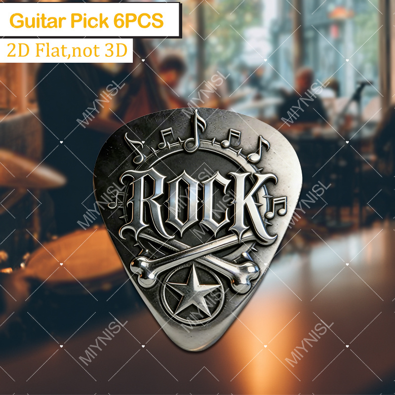 TEMU Juego de 6 púas de guitarra 2D con texto ROCK en relieve, huesos entrecruzados y , ideal para músicos que buscan mejorar su interpretación. para