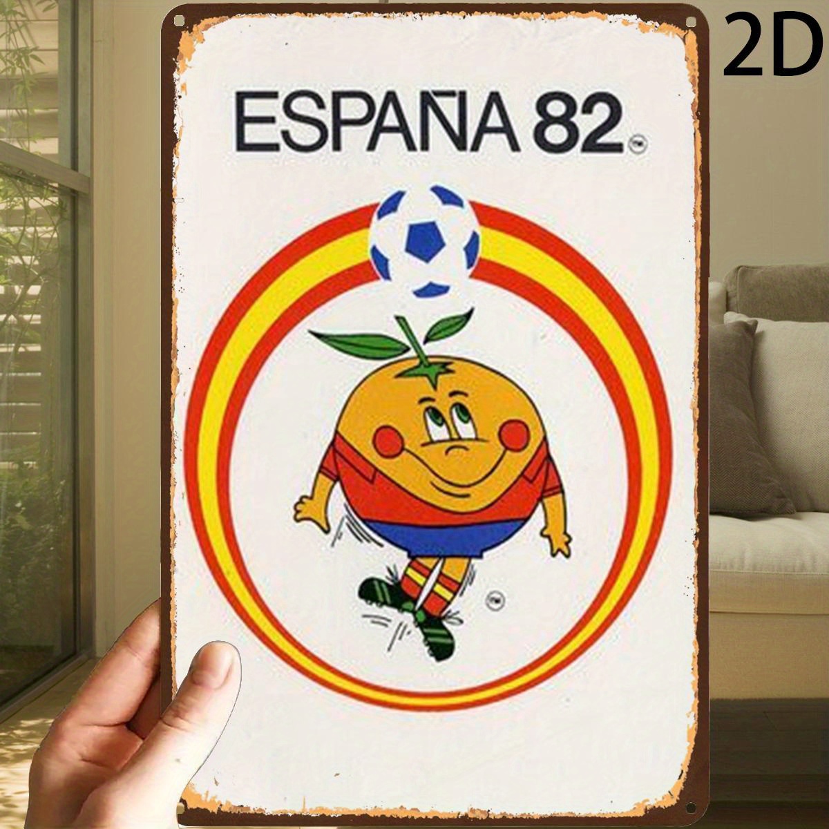TEMU 2d Flat, 1pc, "espa?a 82 Official Poster - Vintage Football Artwork" Football Metal Sign, Pre-drilled Holes, Simple And Portable, Garden Home