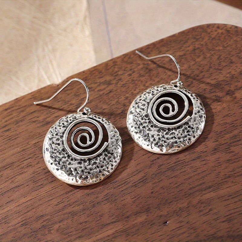 TEMU 1 Pair Of Vintage Carved Earrings With Spiral Wrapped Inner Rings, Perfect For Bohemian Style Travel Parties And Daily Wear