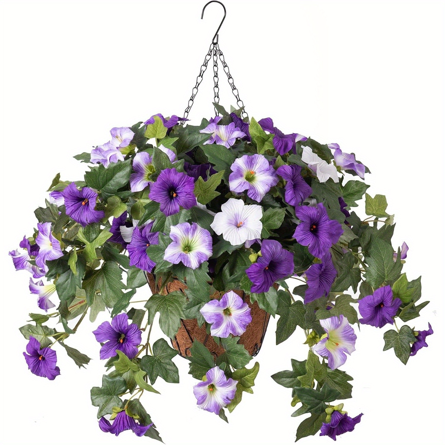 2pcs artificial hanging   flower plants for outdoor summer and autumn decor artificial   flowers to     decor to your porch patio garden balcony and yard purple and white