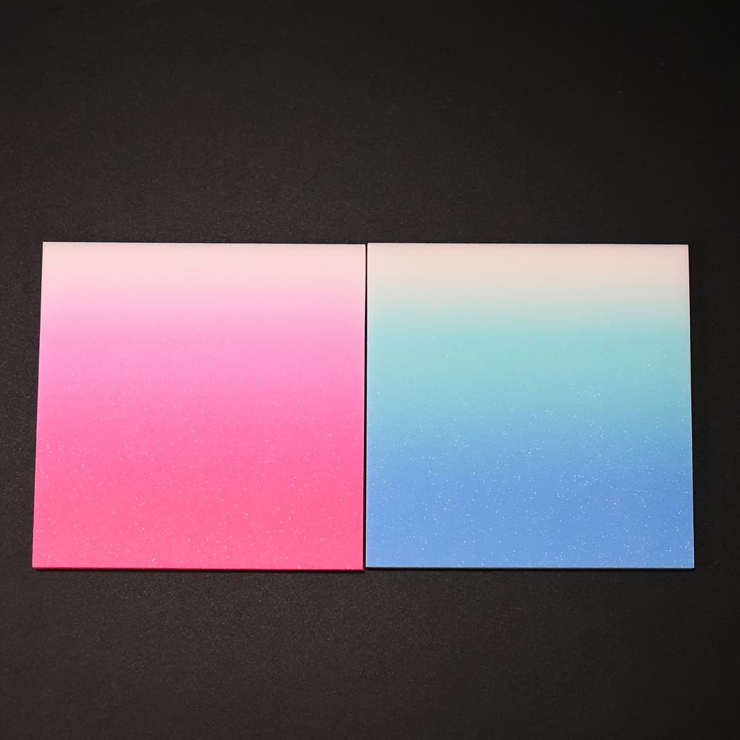 TEMU 100 Pages Pink + Blue Gradient Glitter Transparent Sticky Notes, Shiny, Waterproof, Self-adhesive, No Residue, Clear, Bookmark, Notebook, Back-to-school Gift, 3 Inches X 3 Inches