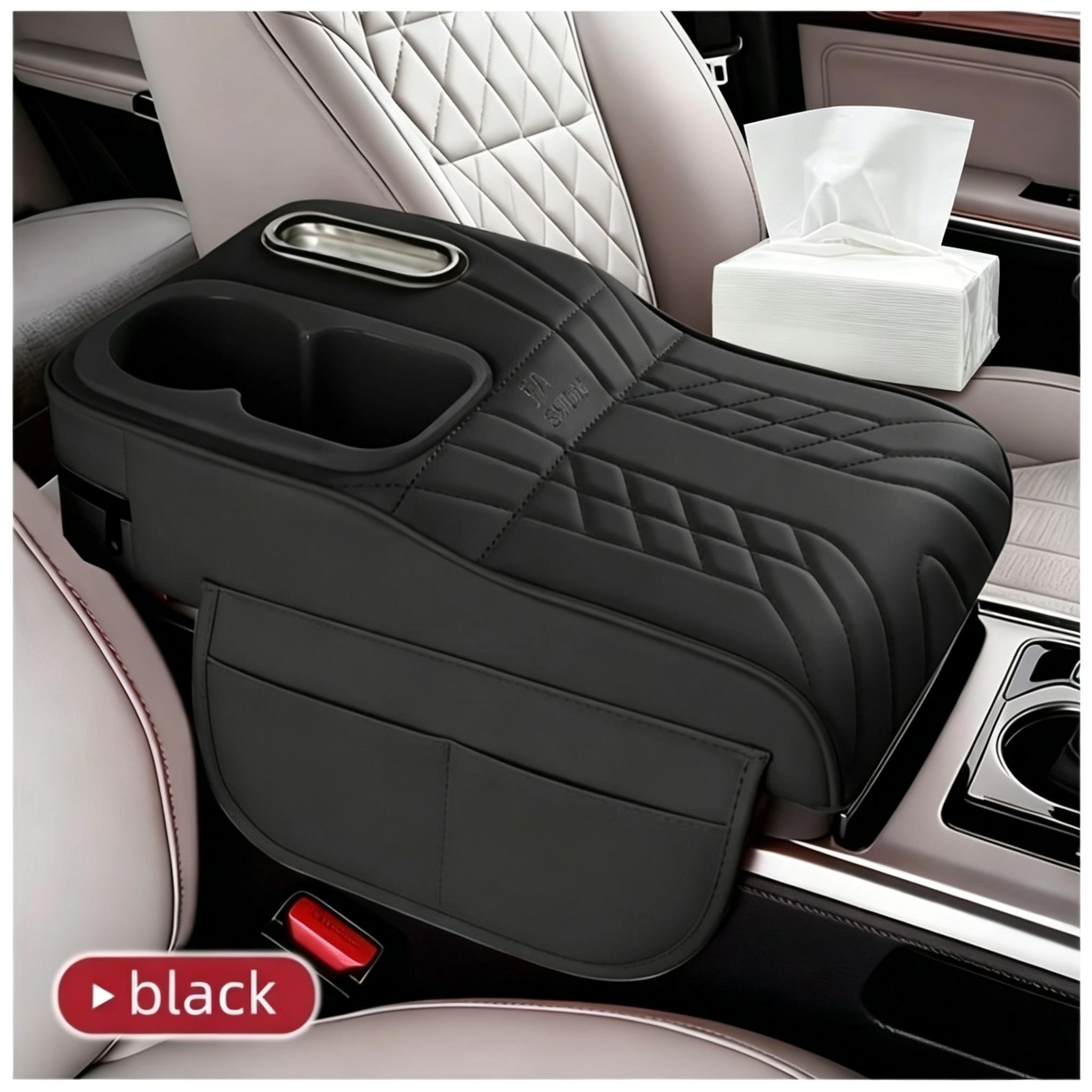 TEMU Car Armrest Box Cover With Cup Holder, Pu Console Mat With Storage Bag, Universal Car Armrest Cover Suitable For Most Vehicles, Includes A Pack