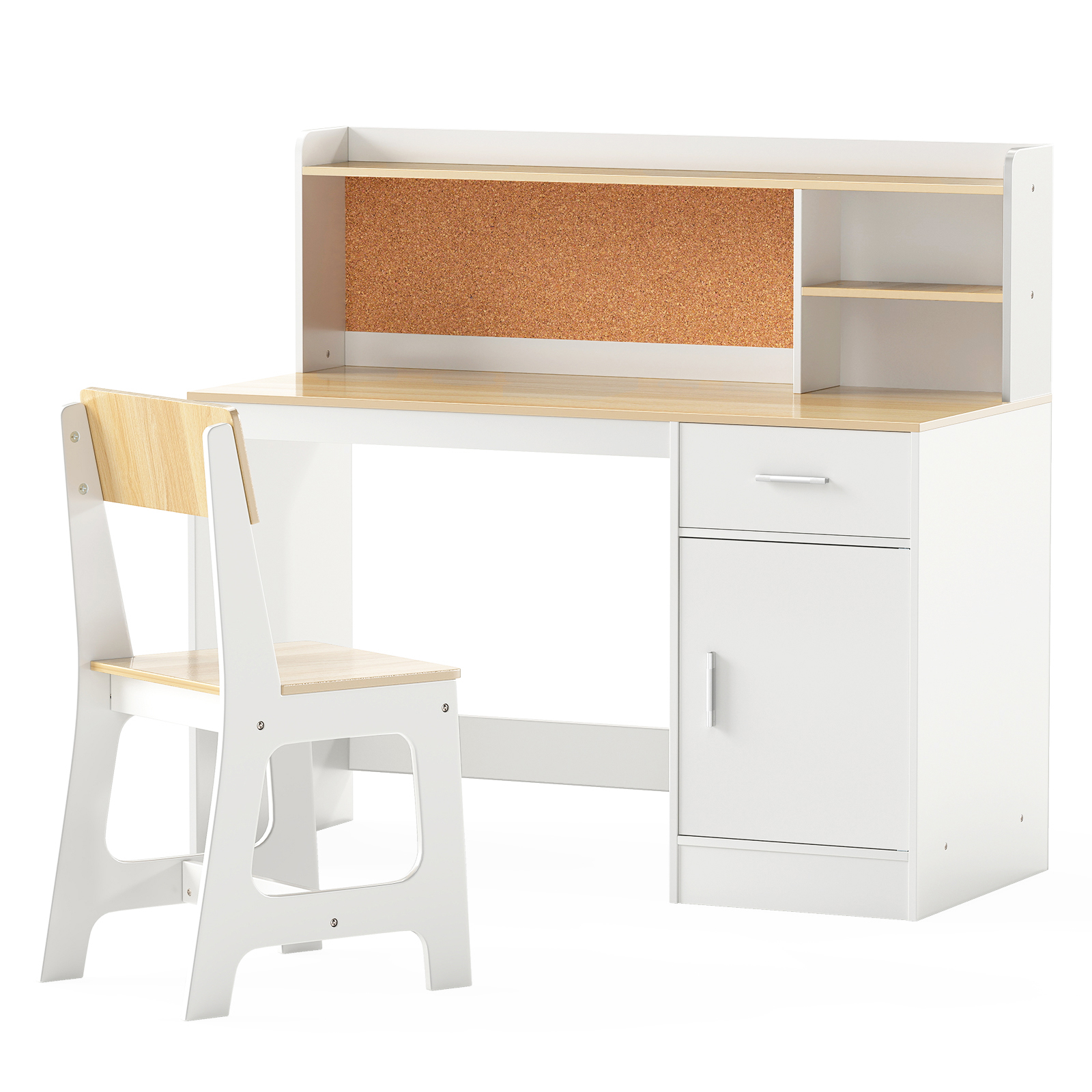 Kids Study Desk And Chair Set, Wooden Children Writing Table With Shelves, Drawer, Storage Cabinet For 3+ Years Old, Gift For Boys Girls, Student Table And Chair For Bedroom, Home, School